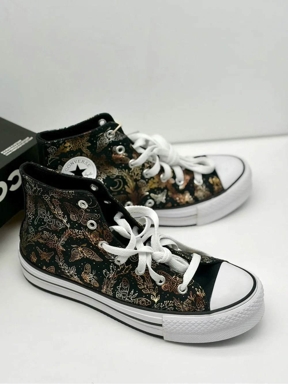 Converse Black High-Top All Star Sneakers with Gold Butterfly Print - Picture 8 of 11